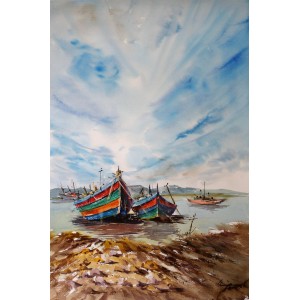 Shaima umer, Tarbela Lake, 14 x 21 Inch, Water Color on Paper, Seascape Painting, AC-SHA-030